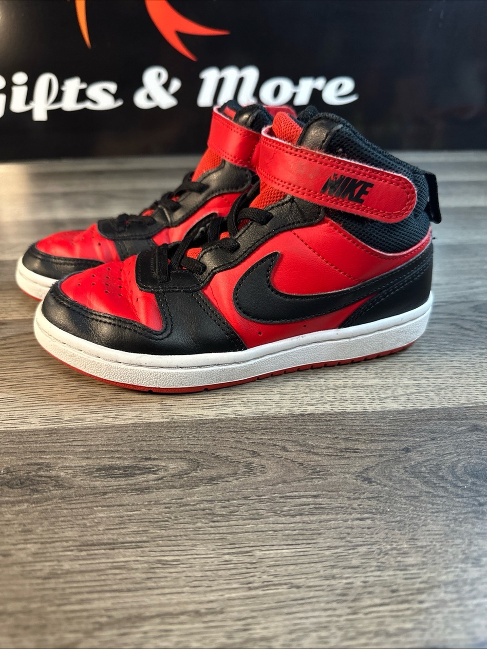 Nike Kids Red and Black Mid-Top Sneakers with Strap